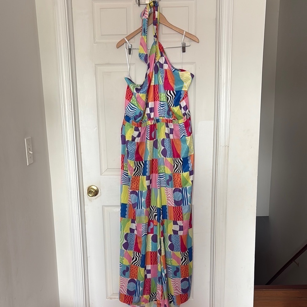 Eloquii Colorful Patchwork Pattern Halter Jumpsuit Size 22